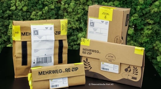 Austria's new reusable postal packaging introduced in Spring 2023.
